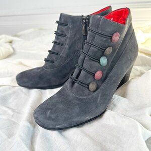 Pre-loved PAS DE ROUGE Gray Velvet Ankle Boots - Size 37 EU